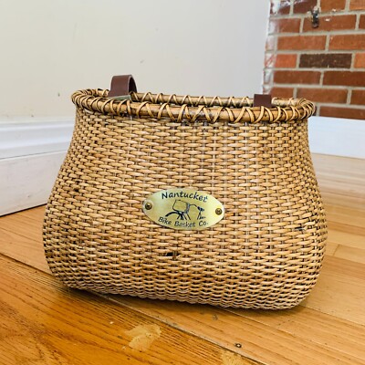 Vintage Woven Rattan Nantucket Bike Basket Wicker