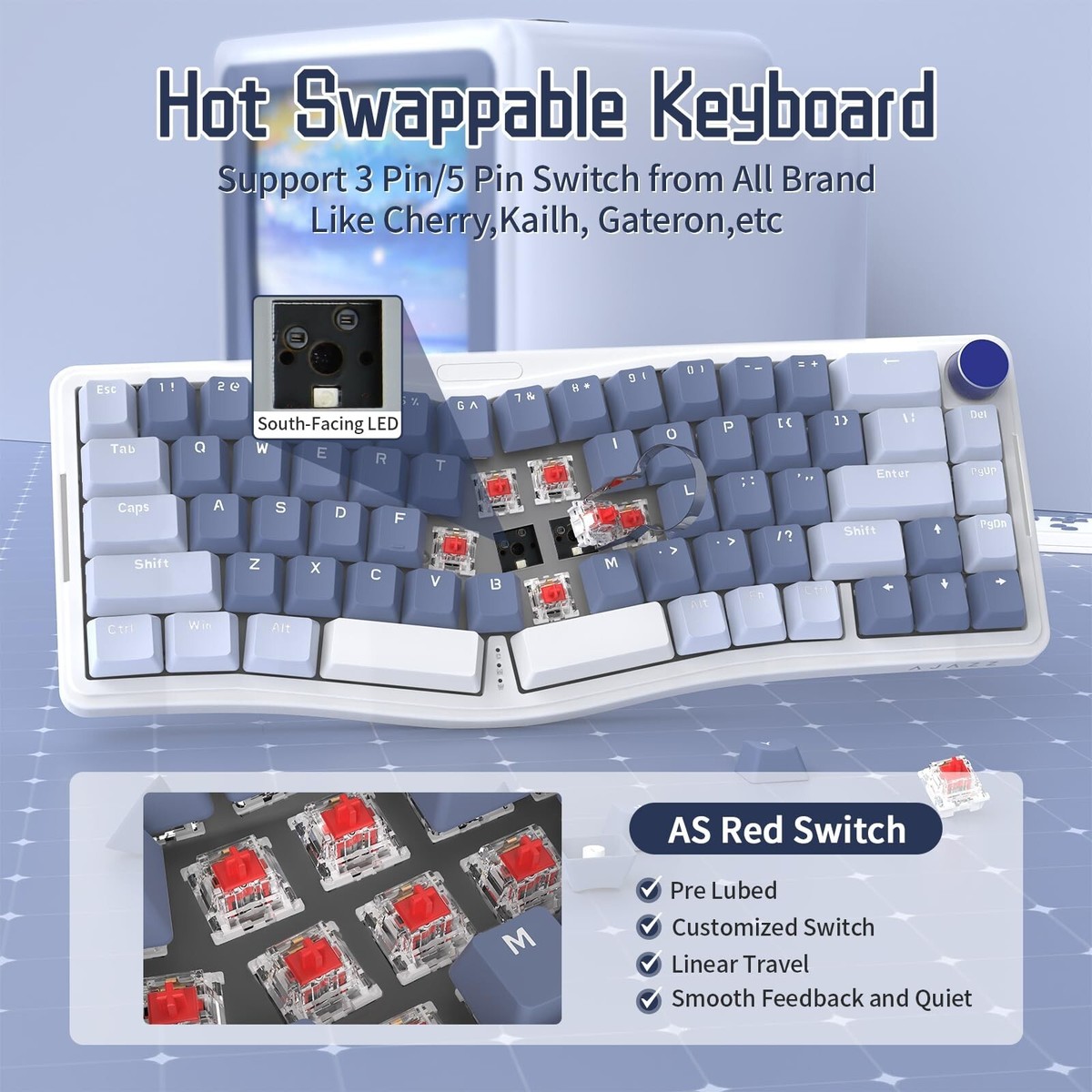 AKS068 Wired Mechanical Gaming Keyboard 65% Alice Layout Hot