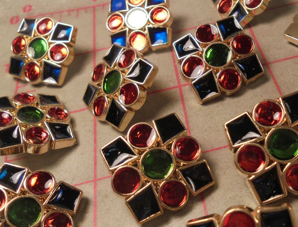 15 Small Tic Tac Toe Shank Buttons Gold Plastic With Colored Enamel 7/8 " - Image 3 of 4
