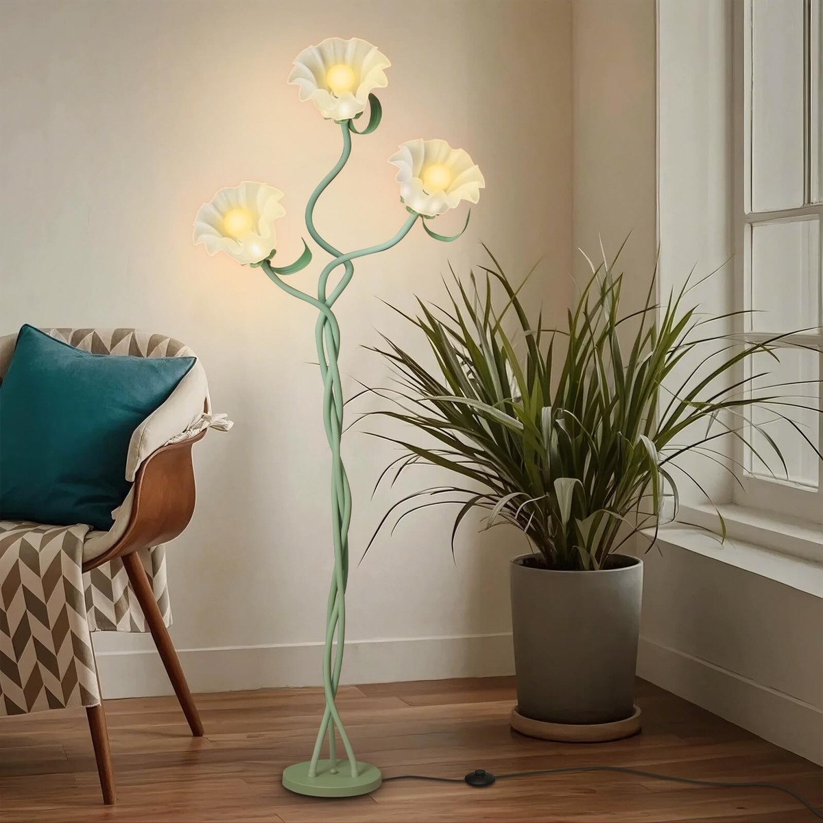 Vintage 3 Heads Flower Floor Lamp for Living Room,3 Color