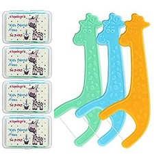 Kid's Dental Floss Picks without Fluoride,4 Travel Handy Cases Unflavored Flosse