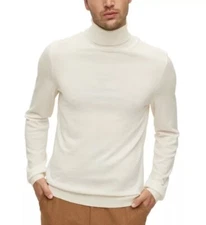 $198 Hugo Boss Men’s Musso Virgin Wool Turtleneck Sweater Open White Size L