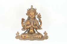 Tibetan High Quality Gold Gild Brass Chenrezig Sculpture Buddhism Karmapa Statue
