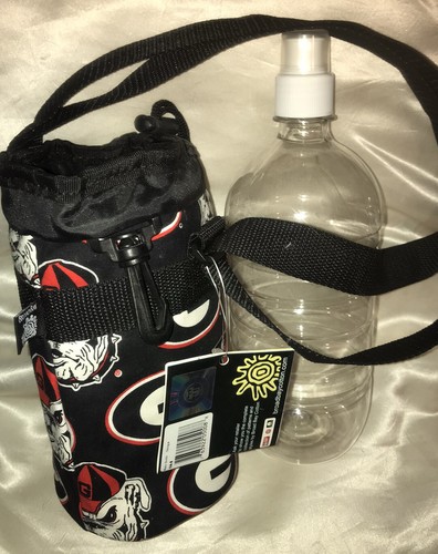 GA Bulldog Bottle W Carrier Bag Pouch Cover Black White Red Georgia - Picture 7 of 9
