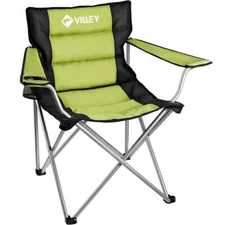 VILLEY Padded Folding Chair Camping Chair Outside High Arm Lawn Chair Seat Green