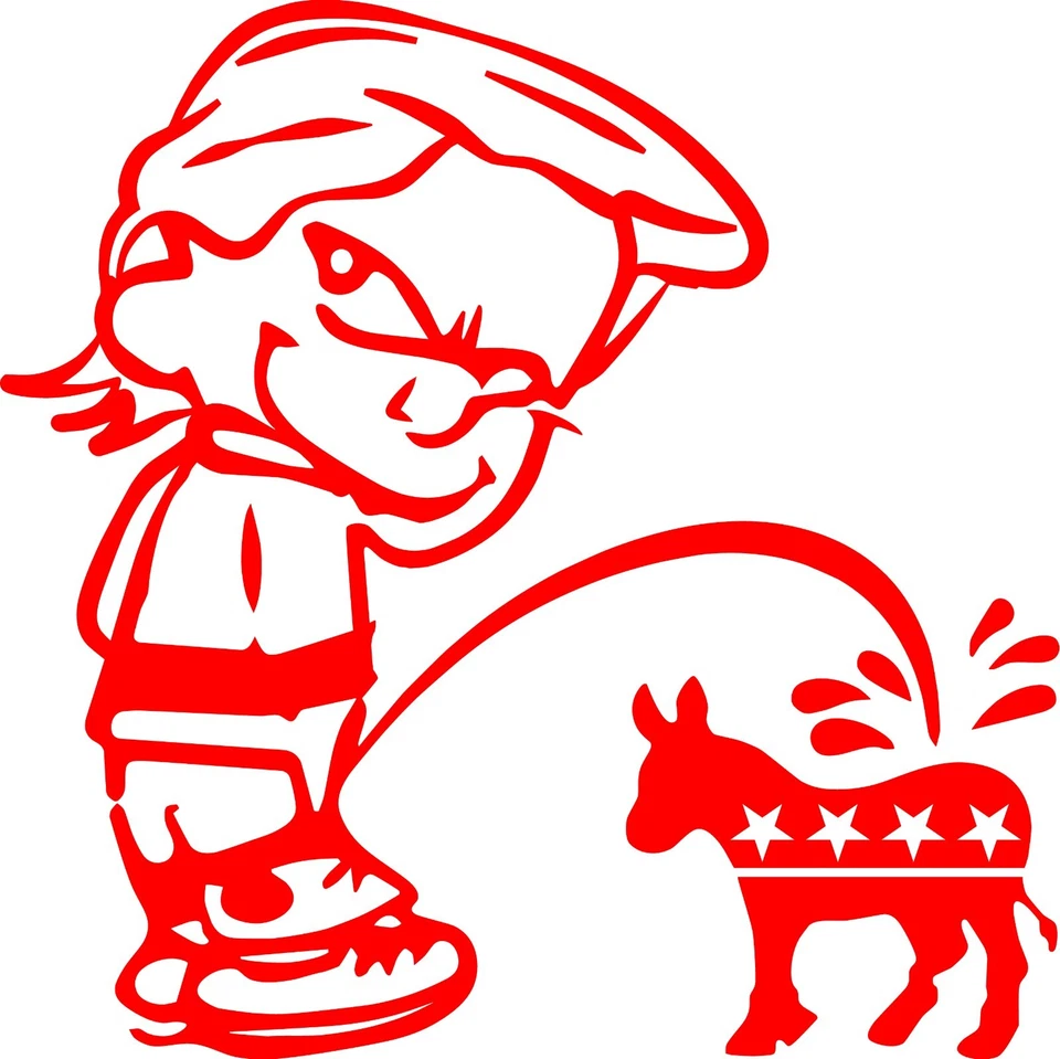 Calcomanía de vinilo Calvin Peeing Donkey Trump Hair Democrat varios colores y tamaños Foto 4 de 4