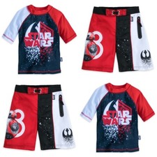 Disney Store Star Wars The Last Jedi Swimsuit  Rash Guard Swim Trunks Shirt NEW