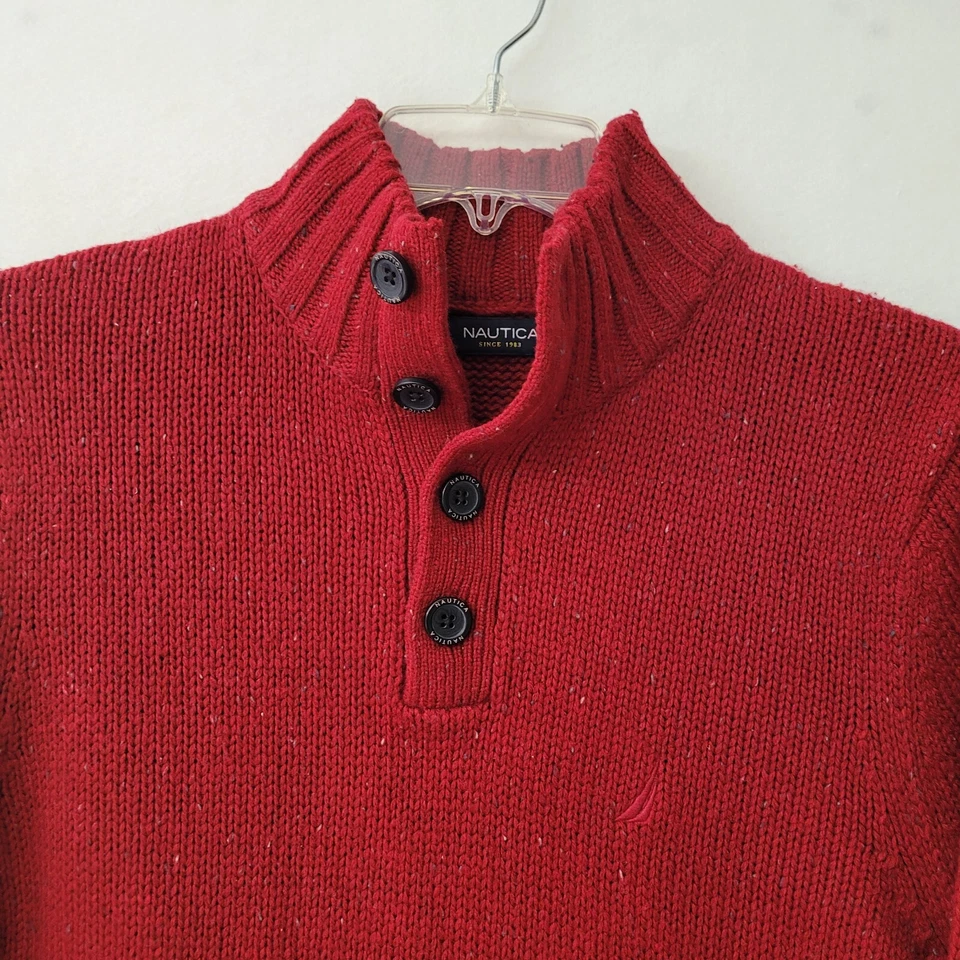 Suéter Nautica Para Hombres M Rojo Mota Trapo Lana De Colección Cuello Simulado Logo Henley Inventario Muerto Foto 2 de 4