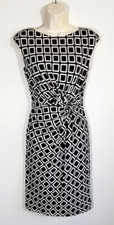 Lauren Ralph Lauren Petite Size 4P Sheath Dress Black Beige Geometric Twist Knot