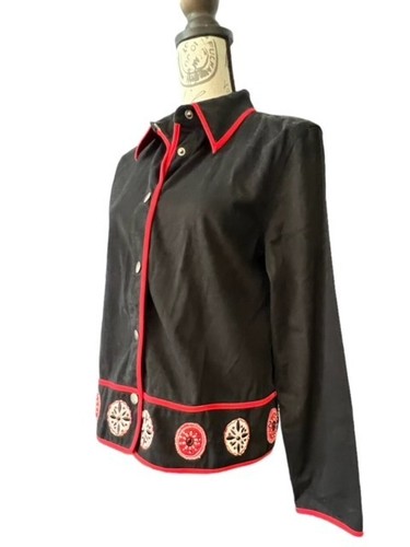 Ruby Rd Embroidered Edge Beaded Jacket Snap up Size 10 Stretch BOHO Preppy EUC - Picture 6 of 17