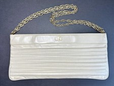 BIENEN DAVIS Vintage Cream Ivory Leather Clutch Handbag with Chain Strap