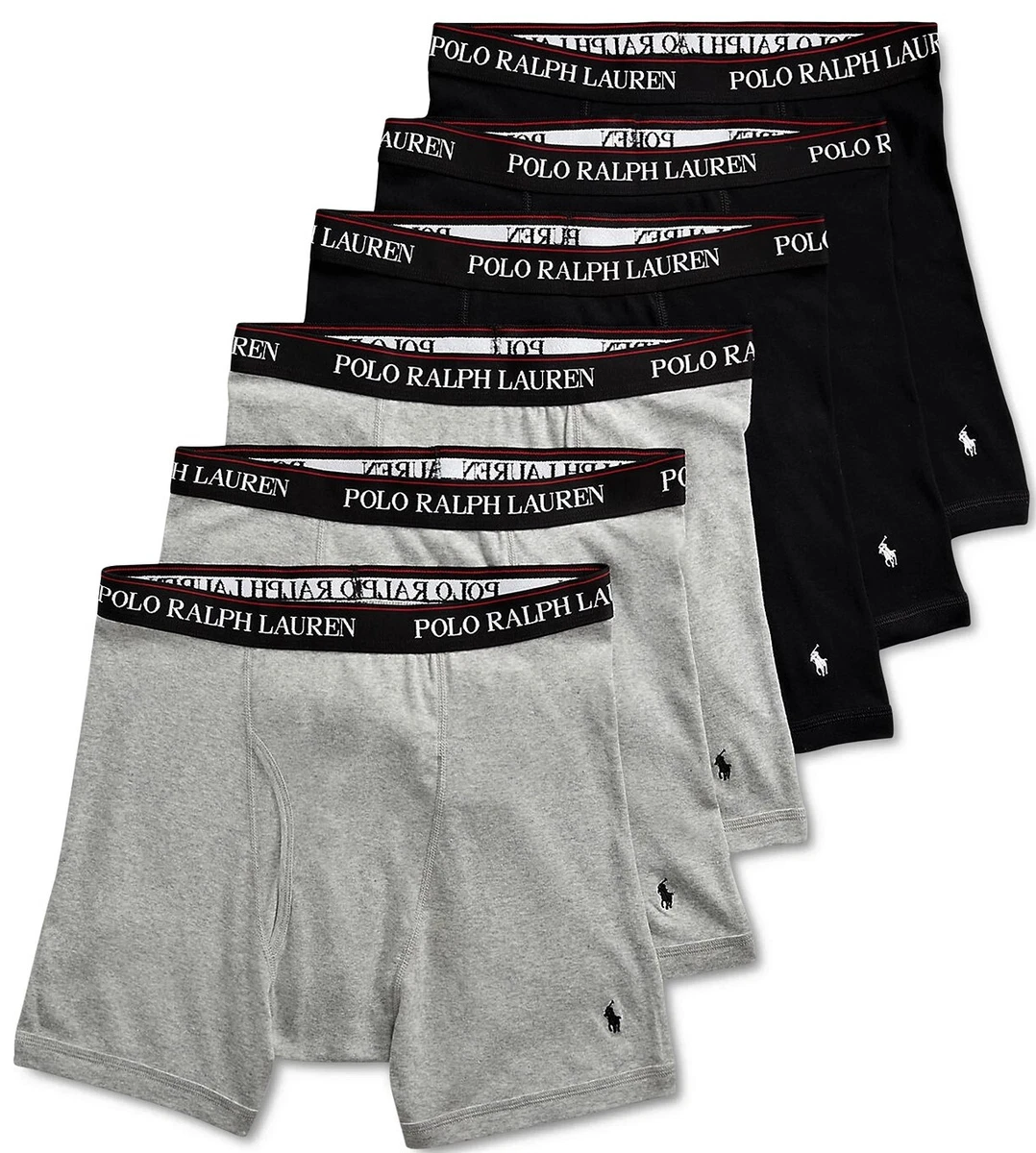 Polo Ralph Lauren 6 PACK Boxer Briefs Gray Black Classic Underwear NWT