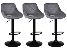 3 X GREY Velvet Bar stools , set of 3,   Matt Black Metal, SWIVEL,
