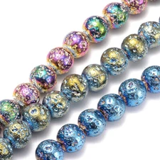 5 Strd Electroplated Natural Lava Round Beads Bumpy Stone Loose Spacer 8~8.5mm