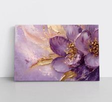 Purple Flowers Painting Print Canvas Floral Botanical Wall Art Decor Bathroom