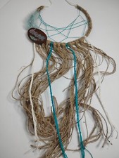 Teal  White Half Moon Dreamcatcher with Pale Blue Feathers - "Dream" Emblem