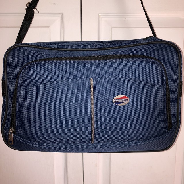 American Tourister Shoulder Carry On Vinyl Bag Luggage Travel Navy Blue w Strap eBay