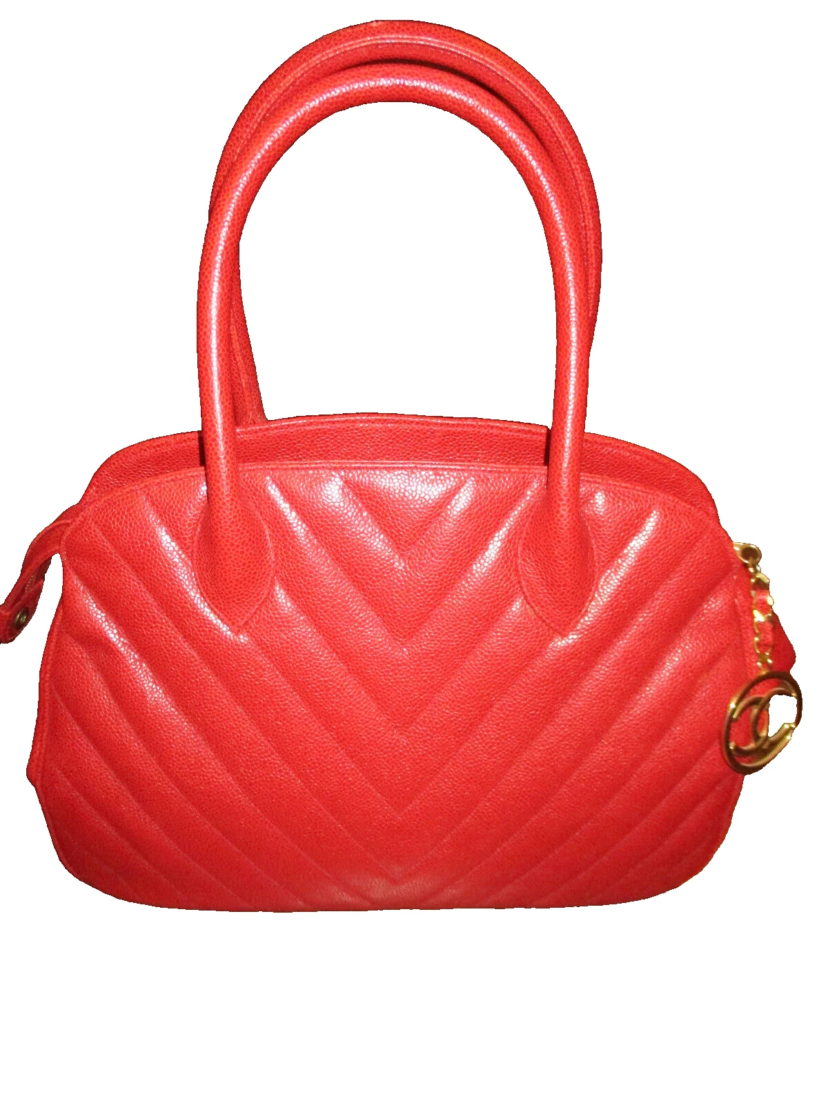 Borsa a tracolla originale CHANEL Chevron CC doppia cerniera oro rosso trapuntato caviale