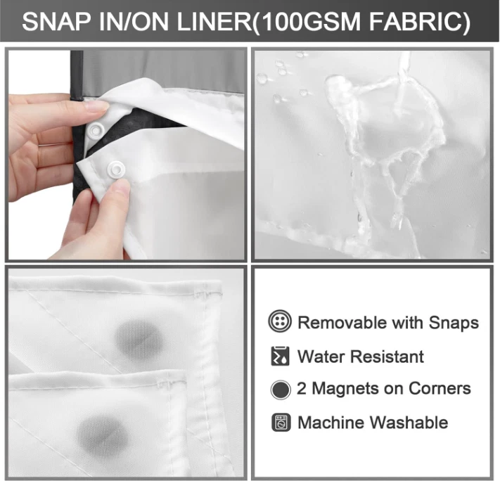 Cortina de Ducha sin Ganchos con Forro Extraíble Tipo Waffle Negro 75x72, Novo - Imagem 4 de 4