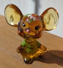 Fenton Autumn Gold Amber Glass Hand Painted Mouse Overalls Striped Shirt 5148
