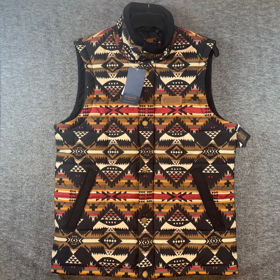Pendleton Aztec Print Full Zip Puffer Vest Mens Sz M Sleeveless Nehalem Tan NEW - Image 2 of 4