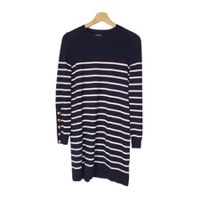 Sezane Paola Long Sleeve Sailor Dress La Maille Merino Wool Navy Ecru Size Small