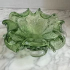 VTG Green Bowl Murano Style Art Glass Dish Cigar Ashtray Czech 1970’s Bubbles