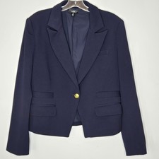 AQUA Navy Blue Blazer Jacket Women's Large Gold Anchor Button Nautical Preppy L