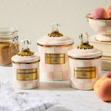 NEW MacKenzie-Childs Rosy Check Little Canisters, Set of 3