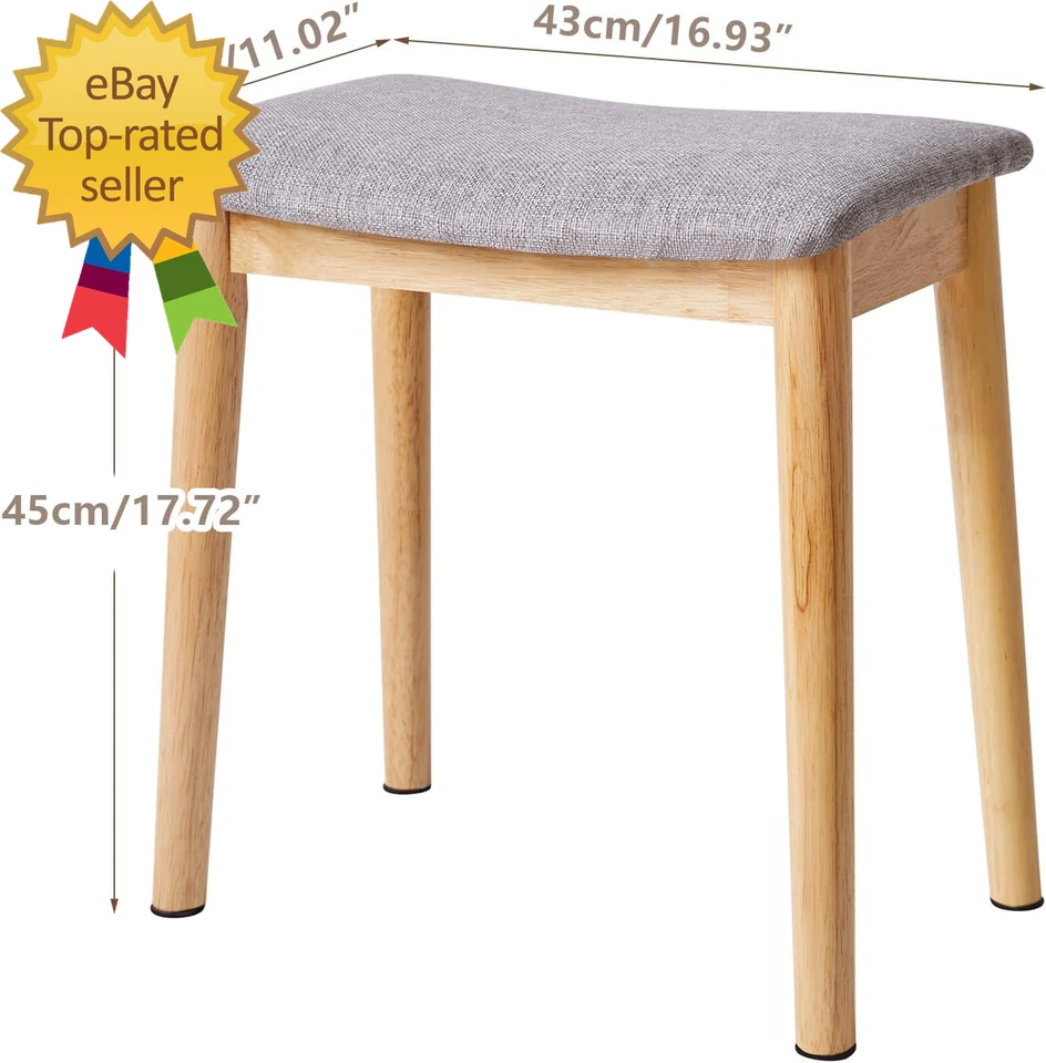 Saddle Cushion Vanity Stool Chair, Foot Rest Stool with Solid Wood Legs, Modern - Image 3 of 3