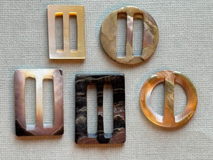 Vintage Mother of Pearl Slide Lot of 5 Scarf , Doll Belt Buckles Dyed