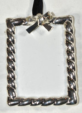 Pottery Barn AS-IS Christmas Tree Ornament Silver Bow Rectangle Rope Photo Frame