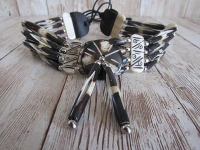 Buffalo Bone Choker Bone Necklace Two Tone Regalia Native Necklace Tribal Choker