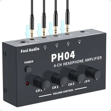 PH04 4 Channel Headphone Amplifier Stereo Audio Amp with 12V 1A Power Adapter...