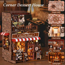 DIY Miniature House Kit - Corner Dessert House with LED Lights 3D Wooden Puzzle