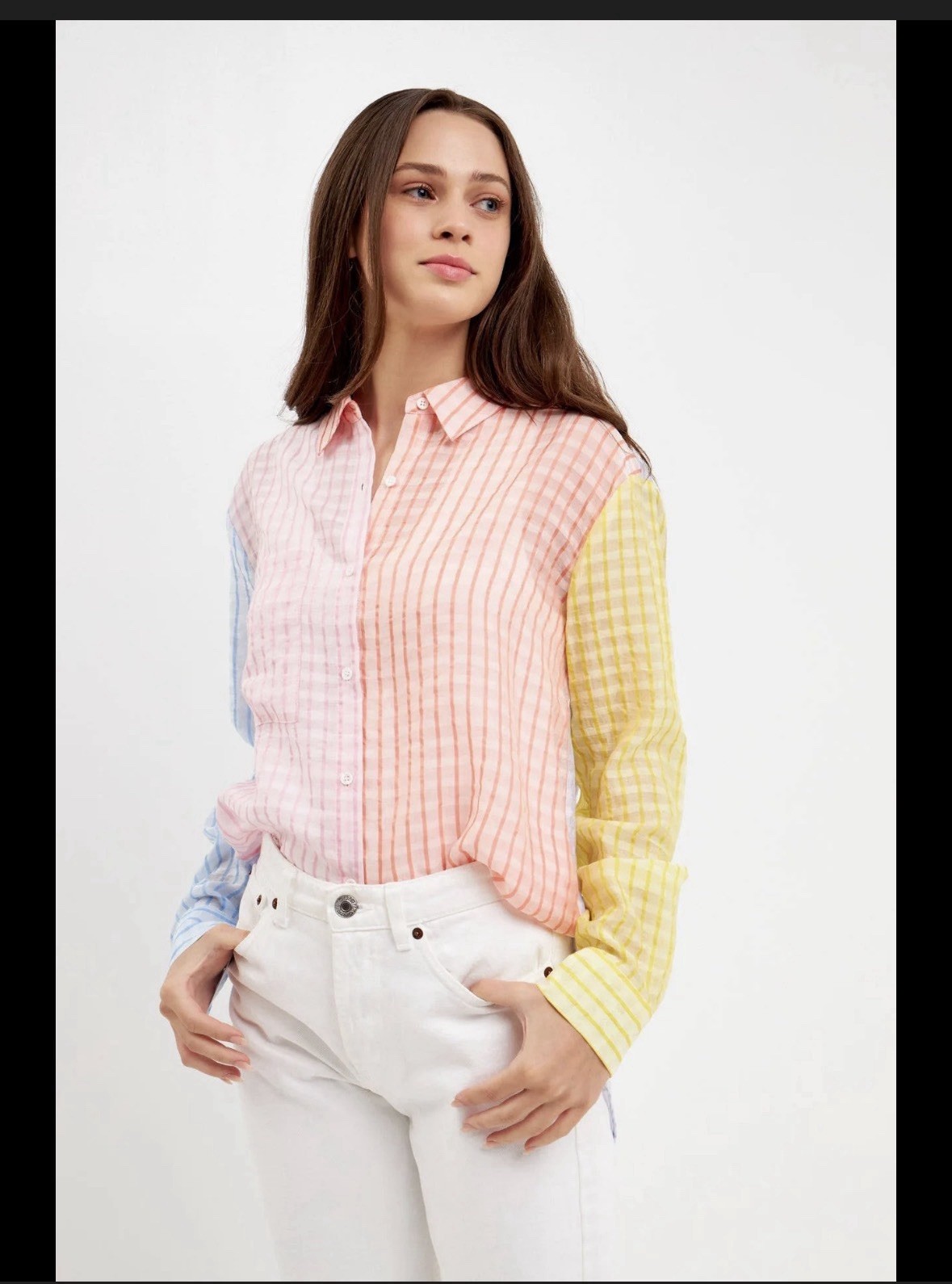 English Factory Patchwork Colorblock Button Down … - image 1