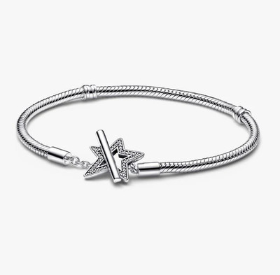 PANDORA Moments Asymmetric Star T-bar Snake Chain Bracelet Size 8 3/4 592357C01