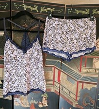 LAURA ASHLEY Floral Lace Pj Tank Top  Shorts Set