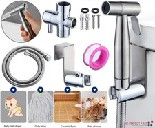 Handheld Bidet Sprayer Kit 304 Stainless 4.92FT Hose G1/2 T-Valve Toilet