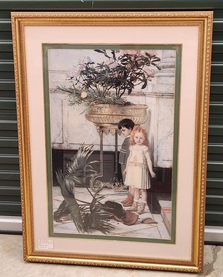Jan Verhas ''The Broken Flower Pot''  Custom Framed Victorian Children's Art