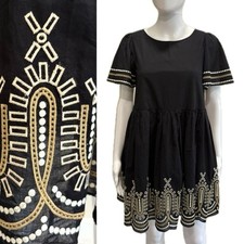 Madewell Black Eyelet Embroidered Flutter Sleeve Babydoll Dress Size XXS Aztec
