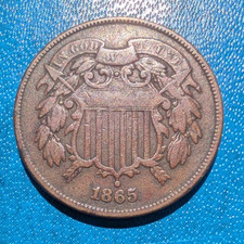 1865 Shield Two Cent Coin - United States 2 cents - Civil war era (C)