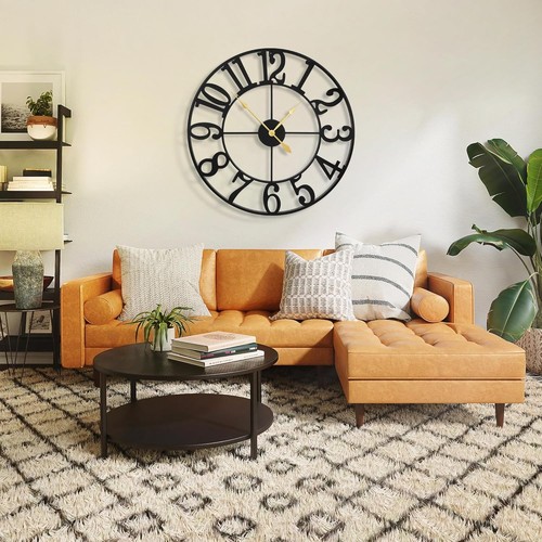 Reloj de pared de metal negro de gran tamaño de 40 pulgadas silencioso sin marcar decoración de granja - Imagen 7 de 12