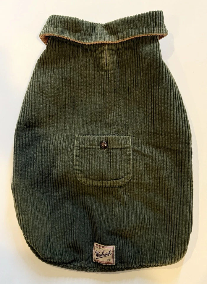Woolrich Pet Dog Green Brown Corduroy Coat w/ Pocket No Size Tag See Measurement - Image 3 of 4