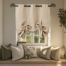 Beige Tie up Shade - Window Valance for Kitchen Tie Up Curtain Grommet Draper...