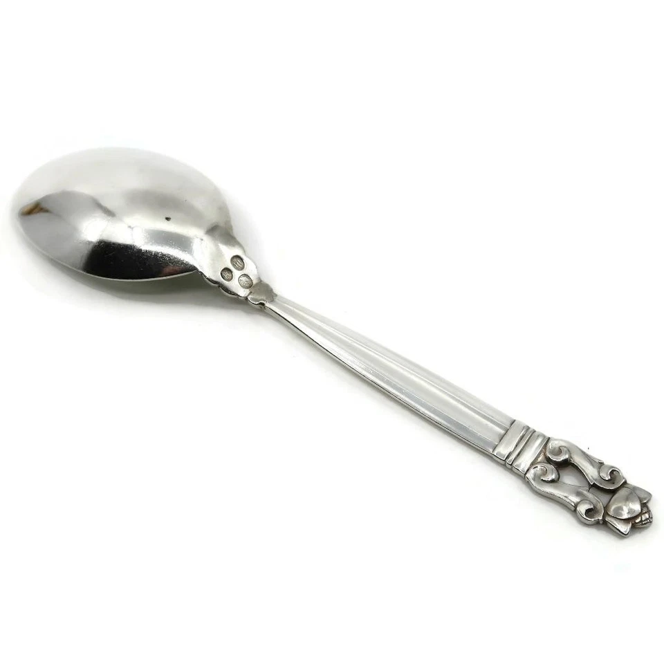 Georg Jensen, Dinamarca 830 plata bellota, cuchara para servir compota sólida, 6 5/8" Foto 2 de 3