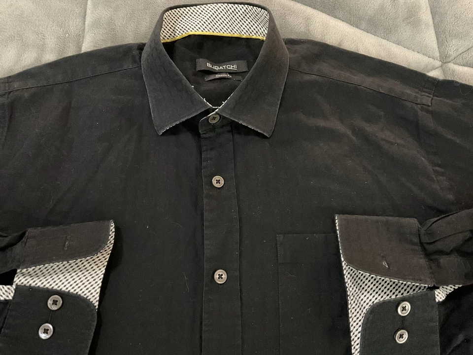 Camisa Bugatchi Uomo Calce Clásico Para Hombre Negra Manga Larga Talla Mediana Foto 2 de 4