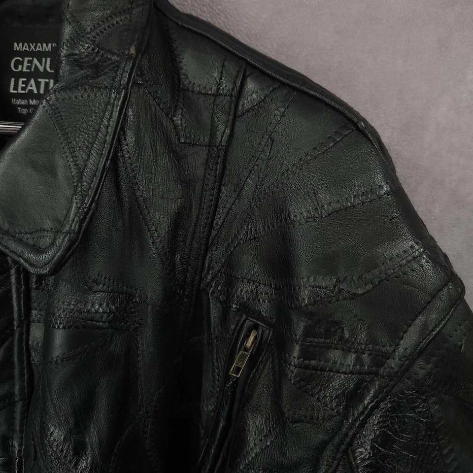 Chaqueta Maxam De Colección Para Hombres 2XL Negra Italiana Mosaico Piel de Cordero Cuero Genuino Motociclista Foto 4 de 4