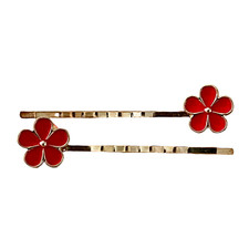Red Flower Hair Pins for Women, Tropical Flower Barrettes, Red Floral Bobby Pins