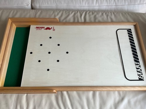 Mespi Kegelspiel Tischkegelspiel mit Kreisel Holz 70er Jahre mit Karton